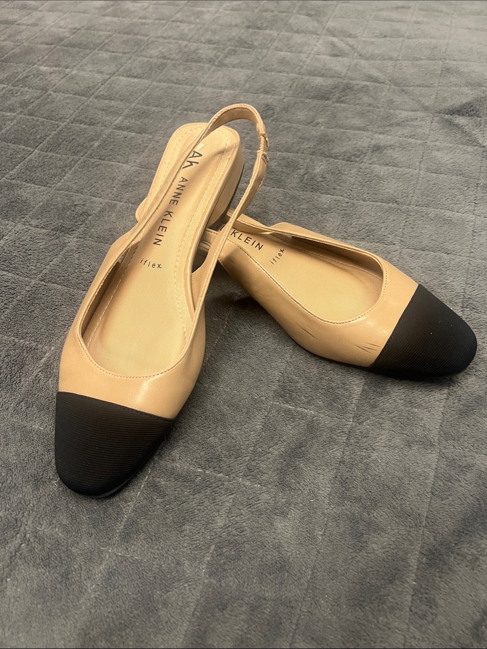 Anne Klein Two-Tone Beige and Black Slingback Flats